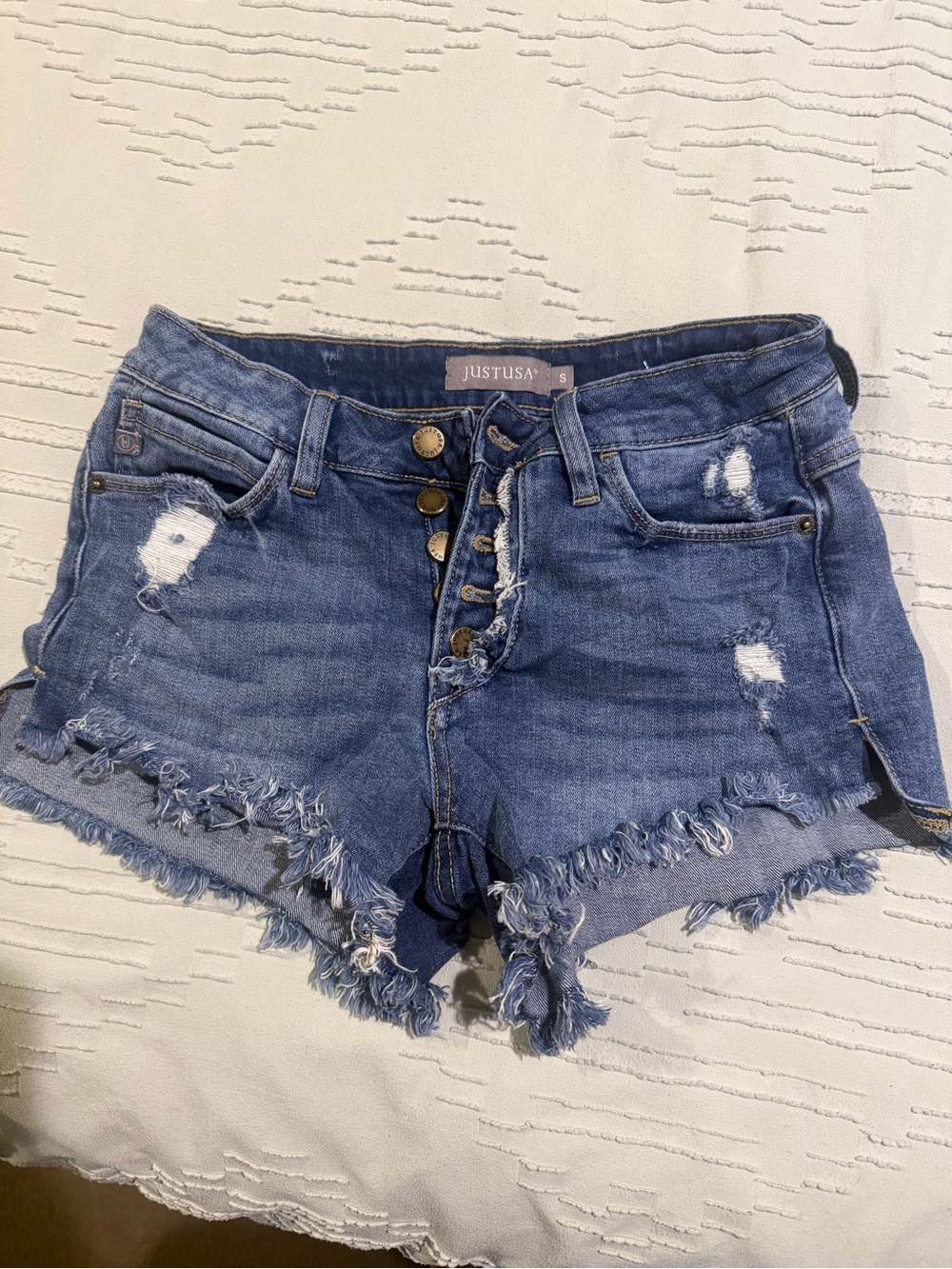 Just USA Distressed Blue Denim Cutoff Shorts